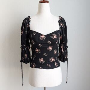 Reformation Nina Black  Floral Print Crepe Blouse Slim Fit Top In Visalia, sz 0